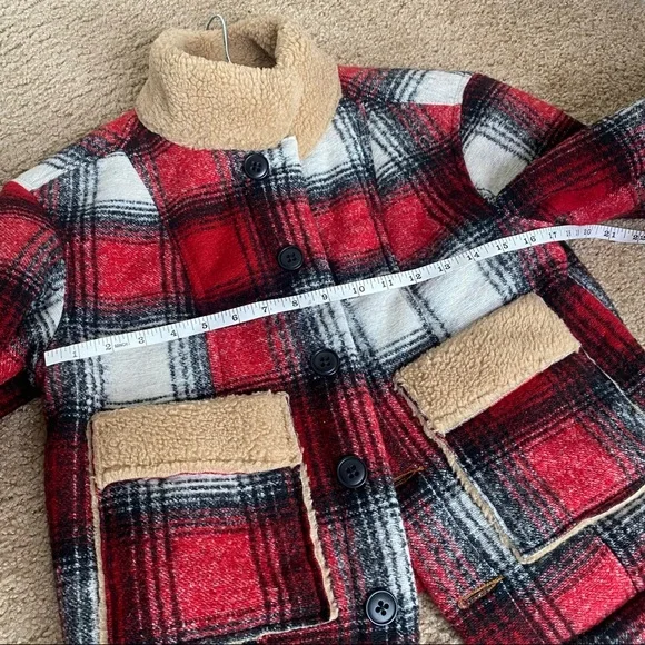 NSF RED SHERPA PLAID BOMBER JACKET SIZE SM - Picture 5 of 9